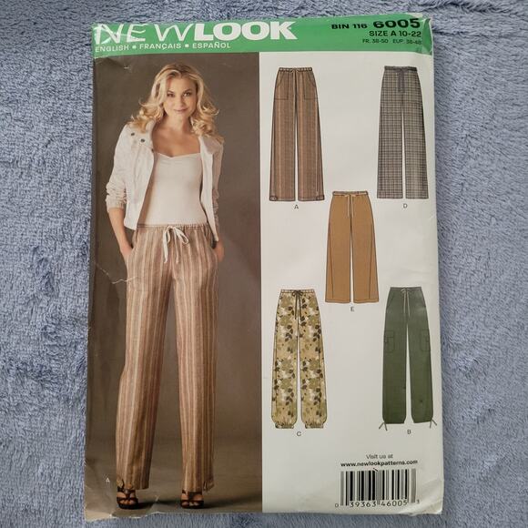 NEW LOOK 6005 ~ 10-22 ~ Long Pants Slacks W Elastic Waist Drawstring - Picture 1 of 5
